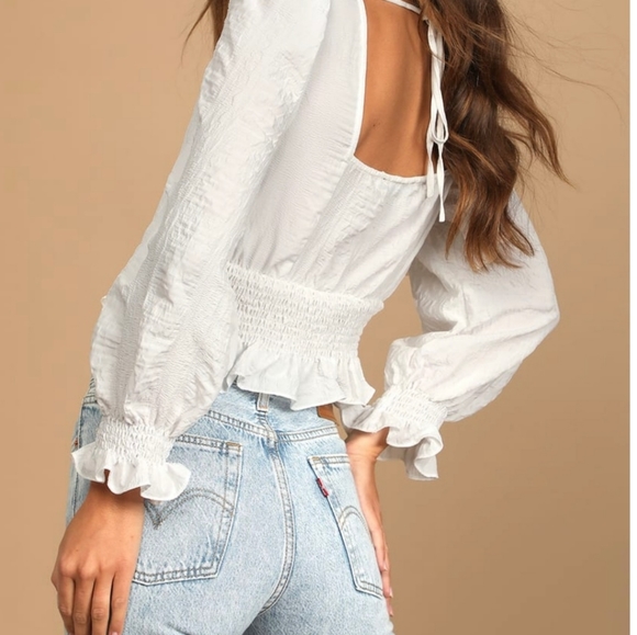 Lulus white long sleeve smocked crop top - Picture 2 of 4